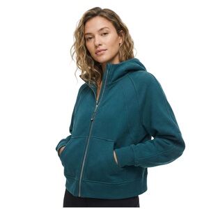Lululemon Scuba Cropped Full Zip Hoodie Teal Blue Cotton Fleece Jacket XL